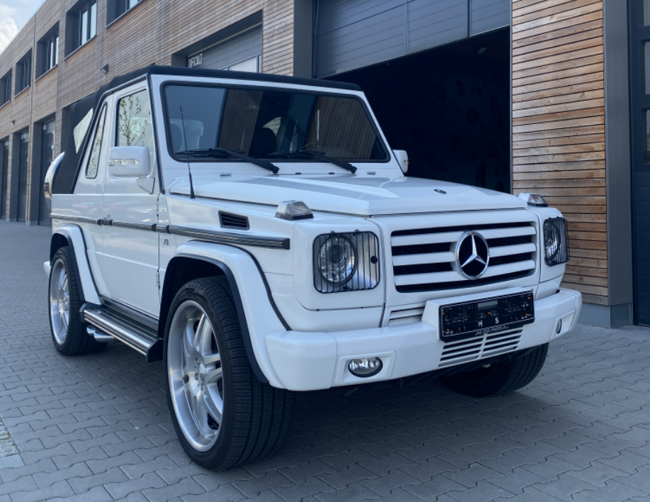 Folierte Cabrio G-Klasse in weiß.